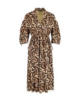 Fendi Leopard-Print V-Neck Midi Dress In Polyester Women Brown Size 40 - IT40 Regular