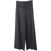 Emporio Armani Asymmetric Waistband Wide Leg Trousers In Cotton Women Black Xs - XS Regular