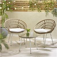 Crete Light Brown Rattan Outdoor Table & 2 Chairs Set