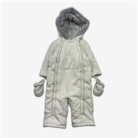 John Lewis, Cream Fleece Lined Pramsuit With Grey Fur Hood, 9-12 Months 121382/1