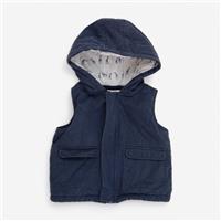 The White Company, Gilet With Hood Navy Grey Giraffe Interior, 12-18 Months B...