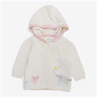 John Lewis, Cardigan Pink And Cream Fine Knit With Elephant An, Newborn 8B275...