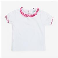 Lilly And Sid, Top White Jersey With Pink Stripe Collar , 6-12 Months 624B52E...