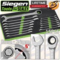 SIEGEN Ratchet Spanner Wrench Set Metric Combination Ratcheting Spanners 8-24mm