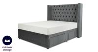 DFS Aldridge Granite Grey Velvet Double 4 Drawer Storage Divan Bed RRP £1599
