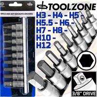 HEX BIT Socket Set 3/8 Drive Allen Key HX Bits Sockets 9 PCS 6 Point H3 To H12