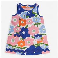 Boden, Dress Needlecord With Big Colourful Flowers & Blue, 18-24 Months 6...
