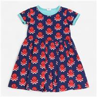Maxomorra, Dress Short Sleeve Blue With Red Octopus Print, 18-24 Months A6AE0...