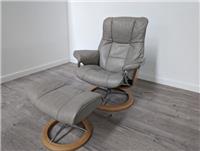 Stressless Mayfair Signature Cori Silver Leather Armchair & Footstool RRP £3089