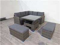 DFS Howard Grey Rattan Garden Corner Sofa & Square Rising Table RRP £1299