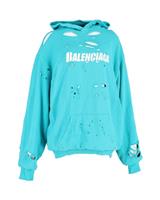 Balenciaga Double-Layer Destroyed Hoodie in Turquoise Cotton - XS Regular