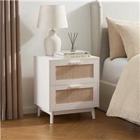 Dusk Isla Cream & Rattan 2 Drawer Bedside Table RRP 202