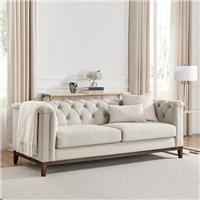 Dusk Chesterfield Stone Matte Velvet & Ash Wood Quilted 3 Seater Sofa RRP &pound;699