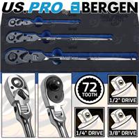 US PRO Flexi Ratchet Handle Set 1/4" 3/8" 1/2" Long Reach Wrenches Quick Release