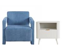 Dusk Ciara Accent Chair in Blue Corduroy with Hattie-1 Drawer Side Unit RRP &pound;389