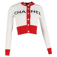 Chanel Iconic CC 2019 Logo Cardigan in White Cotton - FR34 Regular