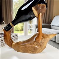 Drunken Duck Wine Bottle Holder Rustic Natural Wood Novelty Boozing Bird Stand