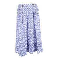 Saloni Della Floral-Embroidered Midi Skirt in Blue Linen - UK18 Regular