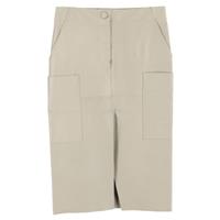 Petar Petrov Front Slit Midi Skirt with Pockets in Beige Leather - FR40 Regular