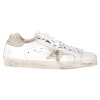 Golden Goose Superstar Shearling-Lined Distressed Sneakers in White Leather