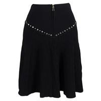 Sandro Paris Oria Ribbed Mini Embellished Flared Skirt in Black Viscose - M Regular