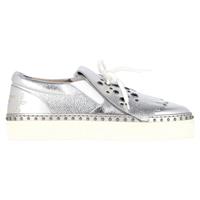 Burberry Kiltie Fringe Detail Slip On Sneakers Metallic Silver Leather