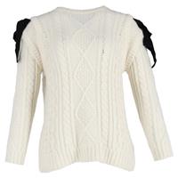 Red Valentino Maglia Oversized Bow-Detailed Cable-Knit Jumper In Cream Wool - XS Regular