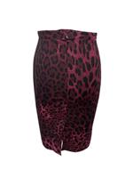 Dolce & Gabbana Leopard Print Pencil Skirt in Red Silk - FR36 Regular
