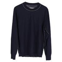 Maison Margiela Knitted Crewneck Sweater in Navy Blue Wool - M Regular