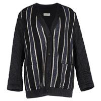 Dries Van Noten Stripe Quilted Button-Down Jacket in Black Wool - EU38 Regular