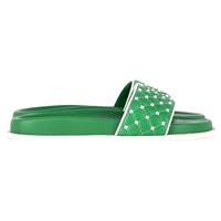 Valentino Garavani Rockstud Quilted Slides In Green Leather