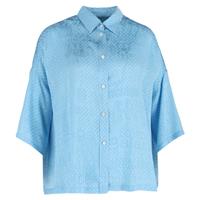 Balenciaga 2019 Tonal Logo Button-Up Blouse in Light Blue Silk - EU37 Regular