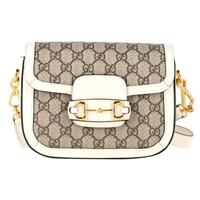Gucci Horsebit 1955 Mini Shoulder Bag in White Leather and Canvas