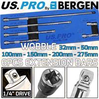 US PRO 1/4Dr Wobble Extension Bars 6pc Extra Long Reach Extension Bar Set CRV