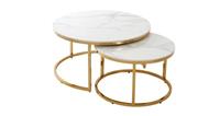 DFS Halo White Ceramic Marble & Gold Nested Coffee Tables RRP £399