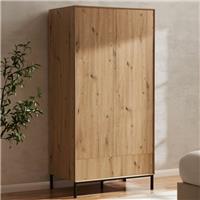 Dusk Nova Light Wood & Black Metal 2 Door Double Wardrobe RRP &pound;319