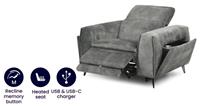 DFS Venosa Smoke Grey Velvet Heated Memory Foam Power Recliner Chair RRP &pound;789