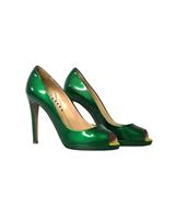 Sergio Rossi Peep Toe Pumps In Patent Leather Women Green Size 38