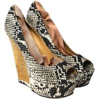 Lanvin Ribbon Strap Wood Wedge Peep-Toe Sandals In Phyton Print Leather W Size