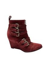 Tabitha Simmons Harley 80 Buckle Wedge Boots In Suede Women Burgundy Size 37