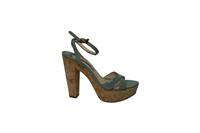 Prada Platform Sandals With Cork Heels In Patent Leather Women Green 37.5