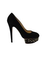 Charlotte Olympia Dolly Studs Embellished Pumps In Suede Women Black Size 38.6