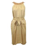 Alberta Ferretti Embellished Neck Detail Belted Dress In Silk Women Beig Size 2 - US2 Regular