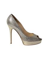 Jimmy Choo Dahlia Platform Peep Toe Pumps In Glitter Women Silver Size 38.6