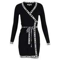 Diane Von Furstenberg Printed Edges Wrap Dress In Wool Women Black Xxs - XXS Regular