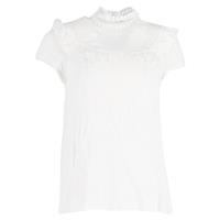 Sandro Mock Neck Short Sleeve Blouse In White Viscose Women Ecru Uk Size 10 - UK10 Regular