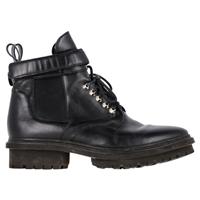 Balenciaga Lace Up Combat Boots In Calfskin Leather Women Black Size 39.5