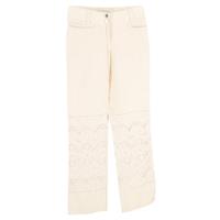 Dolce & Gabbana Lace Cutout Flower Trousers In White Linen Women Ecru M - M Regular