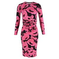 Diane Von Furstenberg Floral Printed Bodycon Dress In Black And Pink Wool XXS - XXS Regular