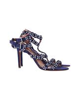 Alaia Flower Stud Ankle Strap Sandals In Navy Suede Women Blue Size 39.5